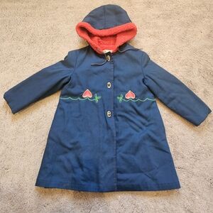 Kaper-Jac Vintage Girls Jacket Modern Size 7 Navy Red Hoodied Embroidered